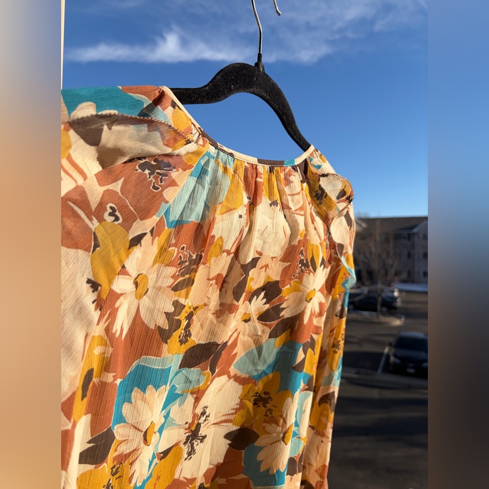 🆕 Lauren Ralph Lauren Floral Blouse Size Large Boho Sheer Multicolor Top Style - Picture 14 of 17